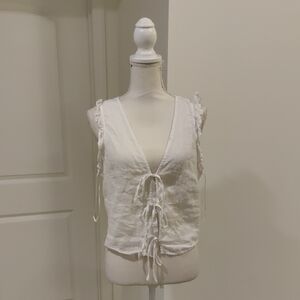 New!Joie 100% Linen Sleeveless White Sleeveless Vintage Inspired LTie-Front Top